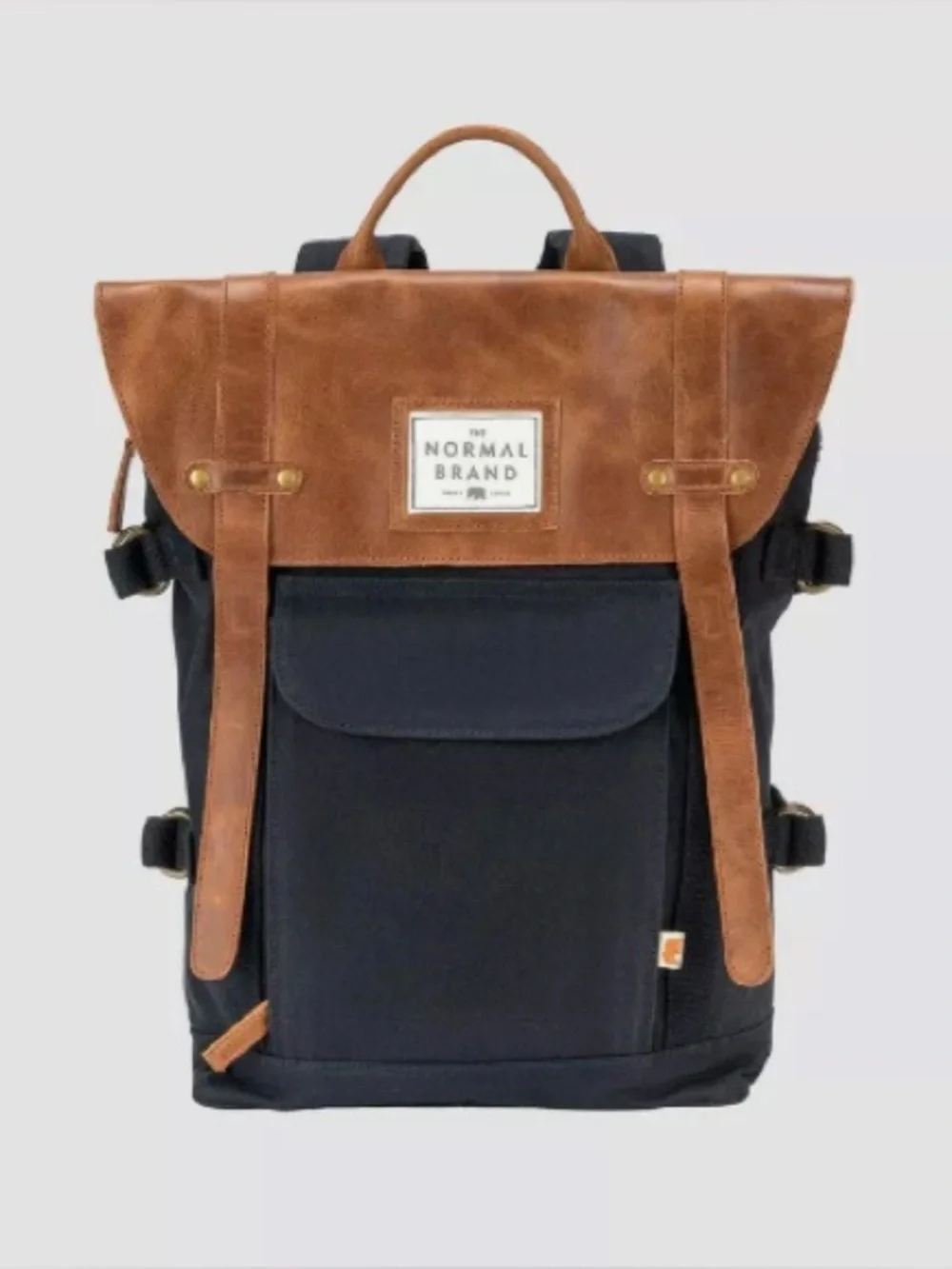 The Normal Brand Top Side Leather And Navy Canvas Backpack Travel Work Bag